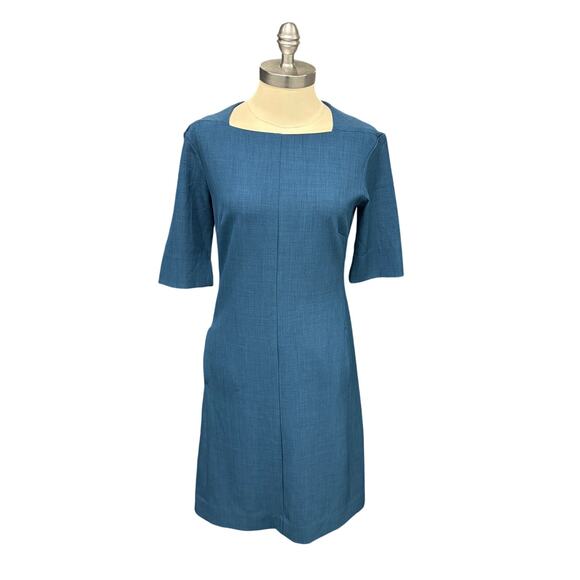 M.M. Lafleur Wondertex Emily Dress Size 4 Square Neck Blue Classic Tailored Cut - Picture 7 of 12
